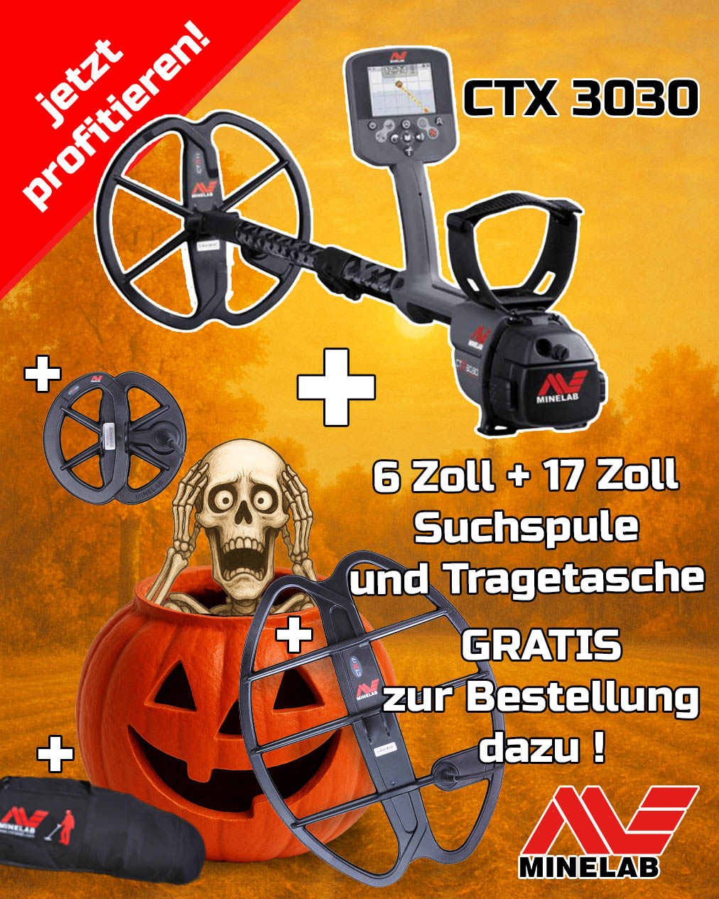 MINELAB CTX 3030 Metalldetektor mit 3 zusätzlichen Produkten als Geschenk
