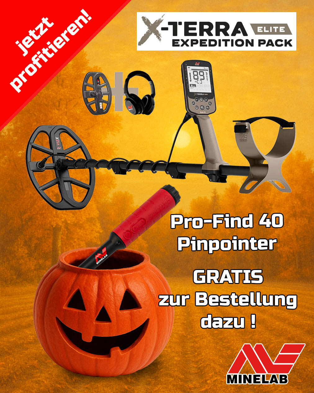 Minelab X-Terra Elite Metalldetektor Expedition Pack mit gratis Pro-Find 40 Pinpointer